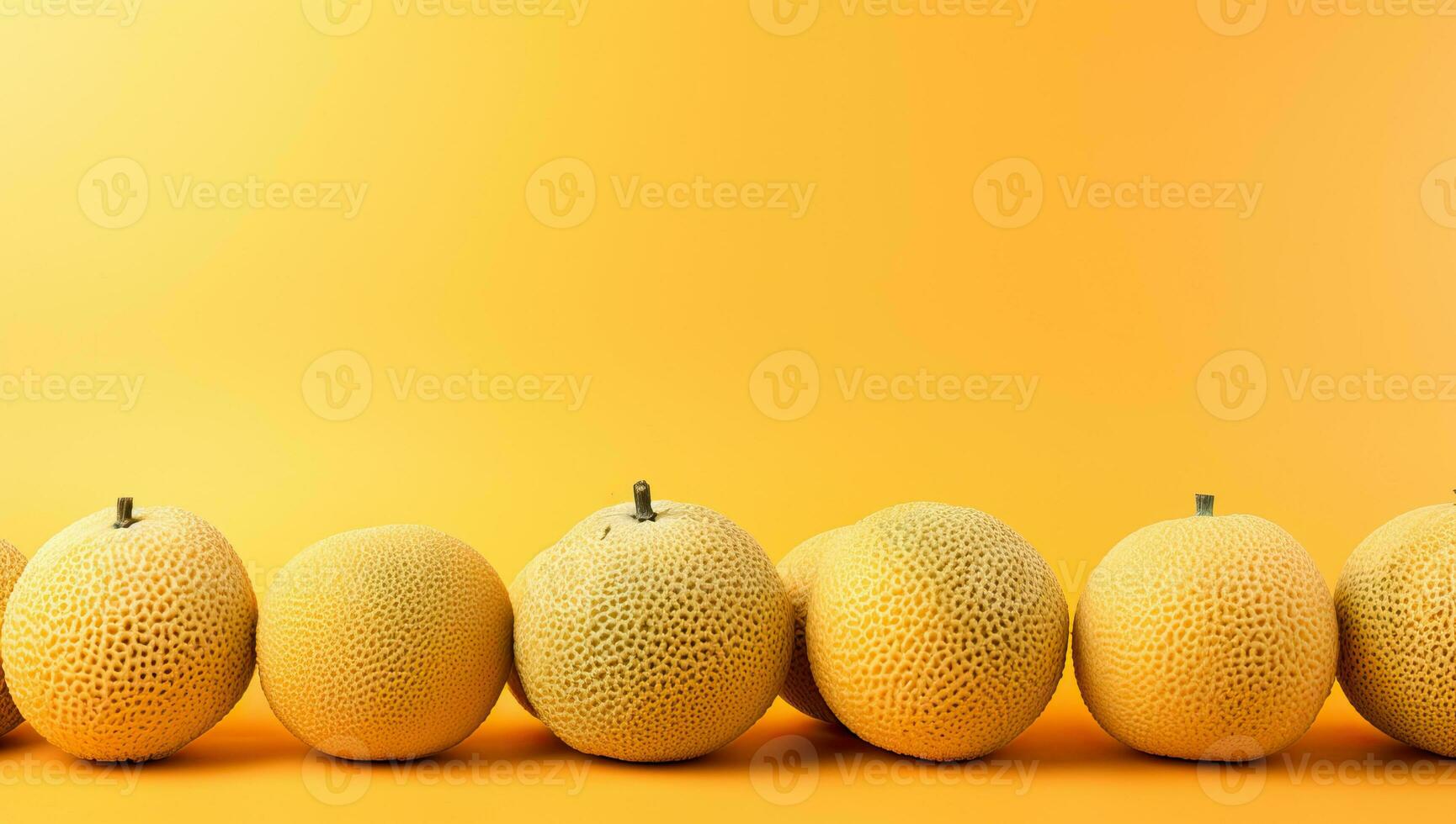 Ripe yellow melons on orange background. Copy space for text. AI Generated. photo