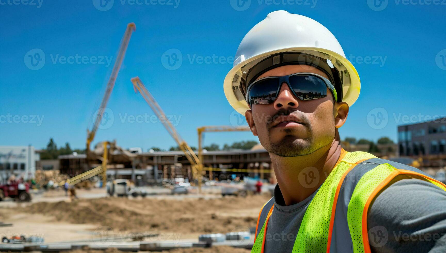 Construction Worker at Building Site. AI Generated. photo