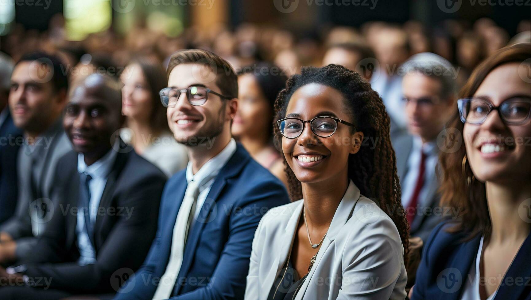 Professional Audience at Indoor Business Conference. AI Generated. photo