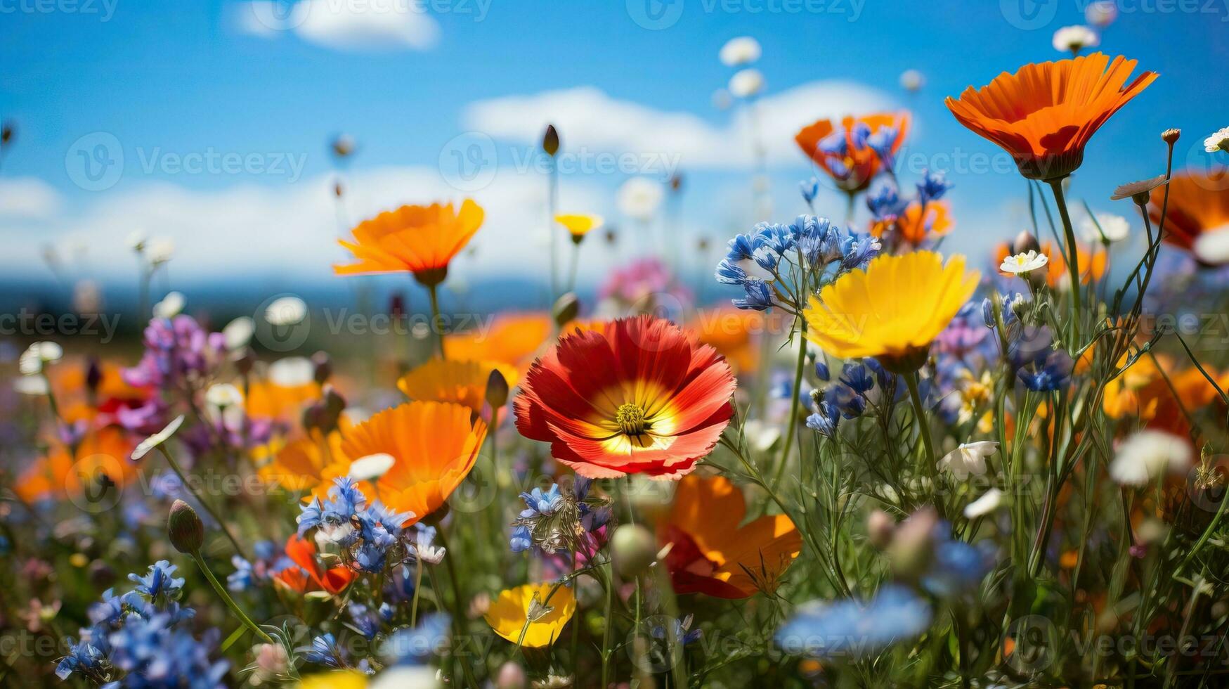 Field of Colorful Wildflowers. AI Generated. photo