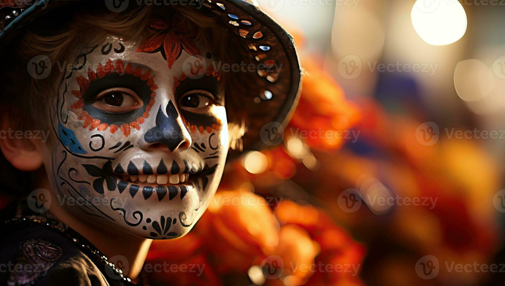 Young Boy in Traditional Mexican Attire at Festival. AI Generated. photo