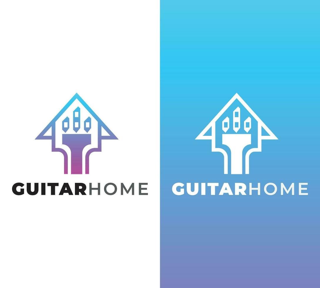 Harmonic Elegance Minimalist Guitar In Shape of House  Logo vector