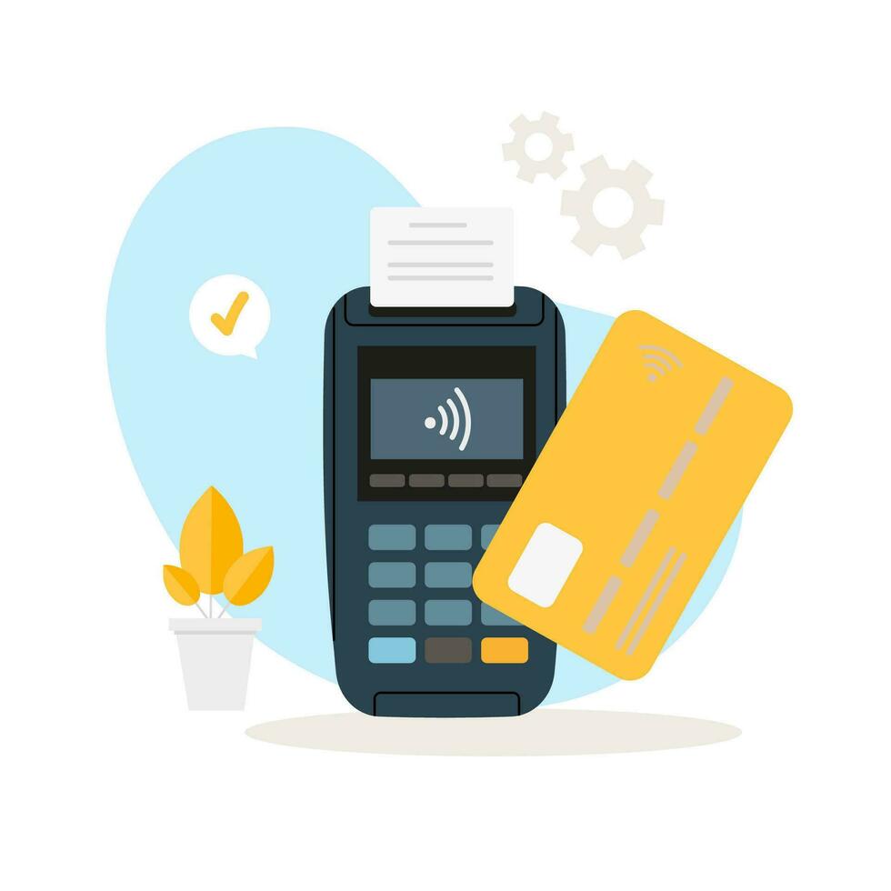 Contactless payment vector flat illustration with terminal and bank card