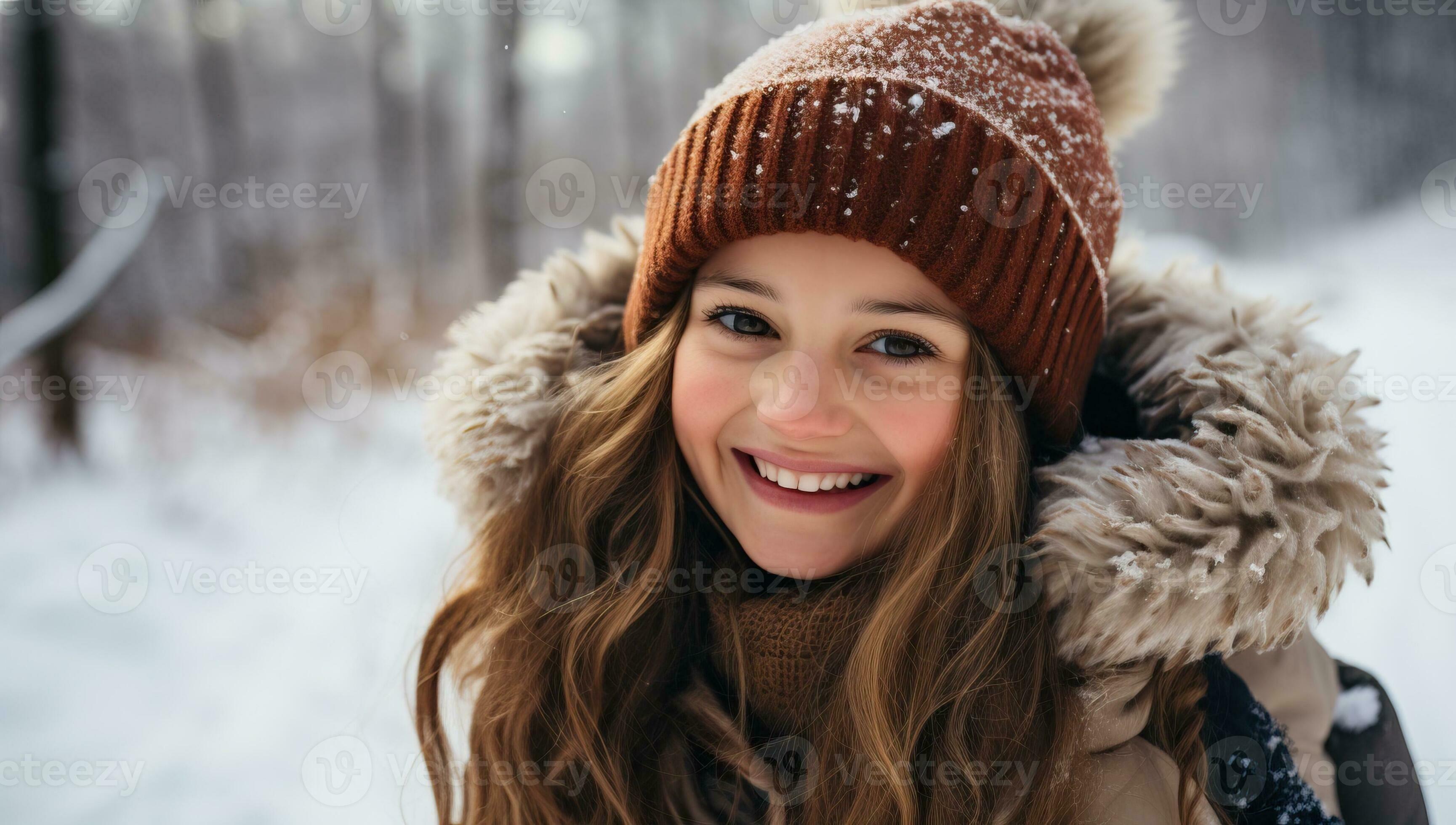 Woman in winter clothing in snowy forest. AI Generated. 34590231 Stock Photo at Vecteezy