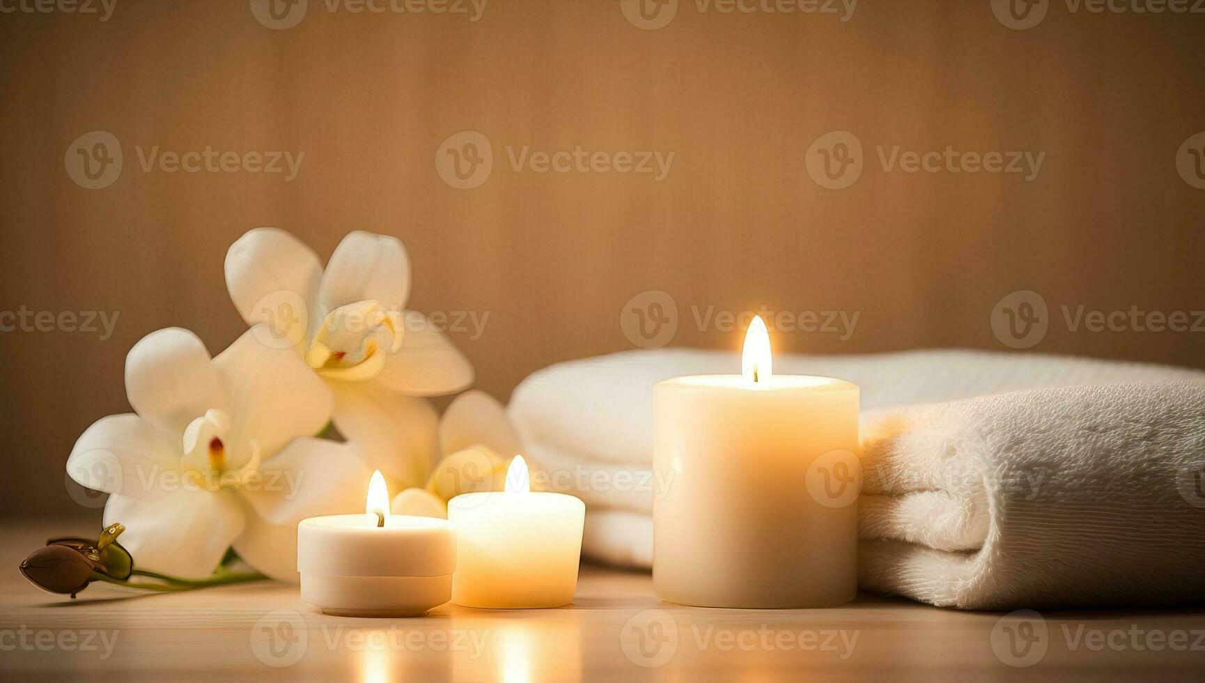 Spa Essentials with Orchid and Candles. AI Generated. photo