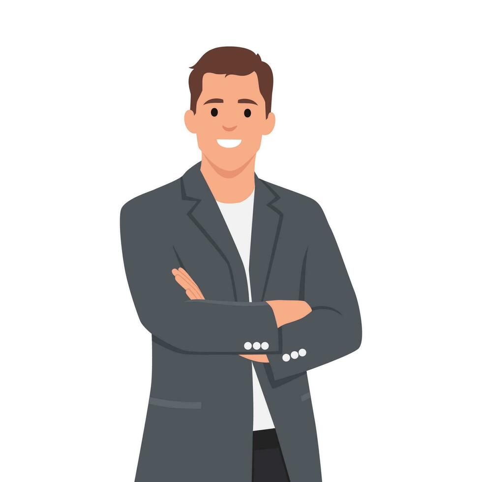 Powerful Successful Young Businessman with high self esteem and confidence dressed in stylish suit, pointing himself with fingers proud and happy. vector