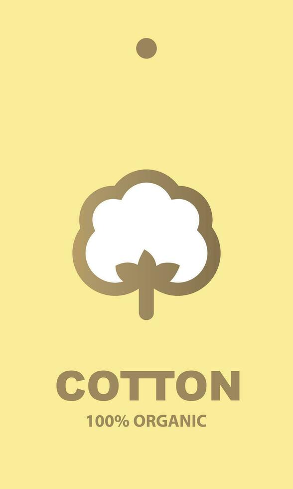 Organic Cotton label design element, 100 percent  organic, sticker, tag, yellow background vector