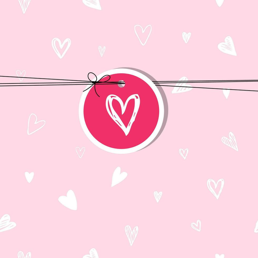 Valentine card with copy space, pink background white hearts vector