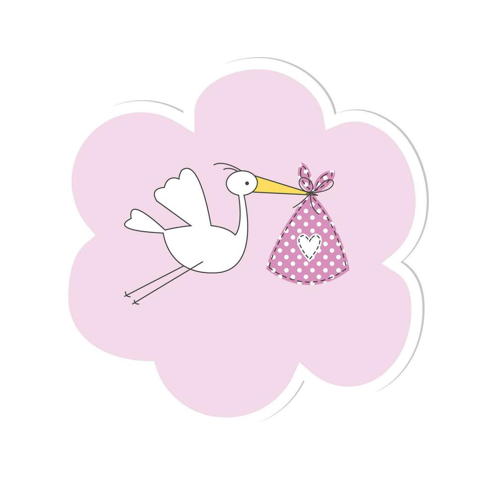 Hand drawn stork on the Sky. Cloud background vector