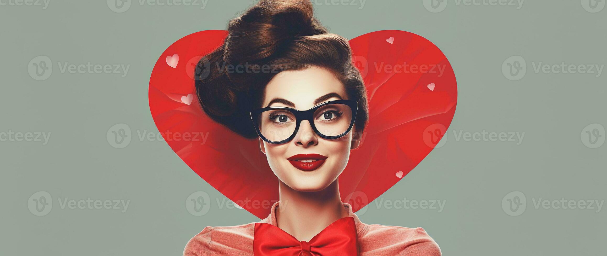 Portrait of a happy woman with red heart.Valentine's Day Concept AI generated photo
