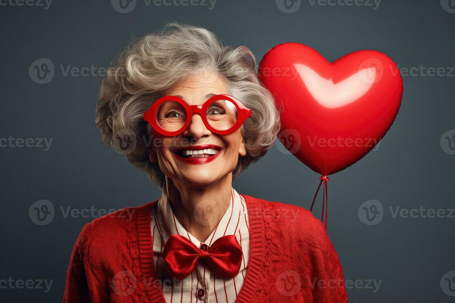Portrait of a happy woman with red heart.Valentine's Day Concept AI generated photo