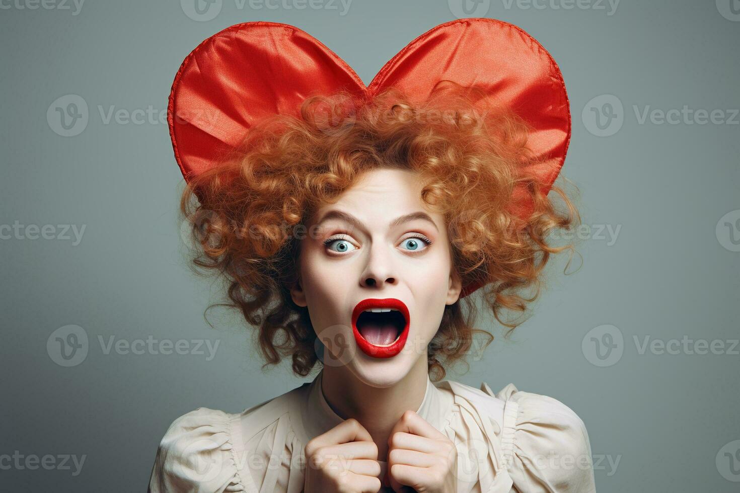 Portrait of a happy woman with red heart.Valentine's Day Concept AI generated photo