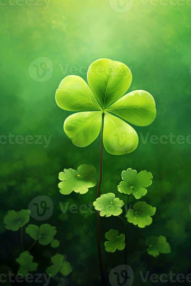 Green clover leaves on a dark background. St.Patrick's Day. AI generated photo