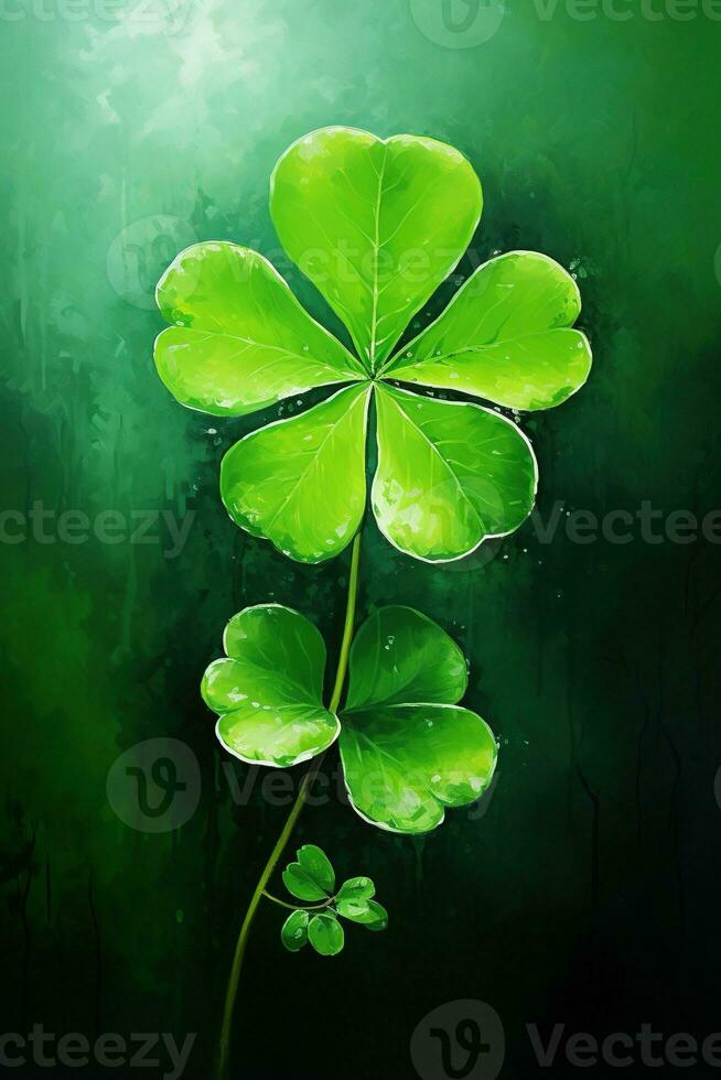 Green clover leaves on a dark background. St.Patrick's Day. AI generated photo