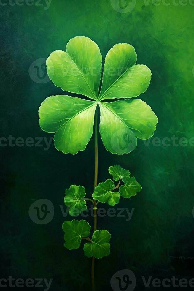 Green clover leaves on a dark background. St.Patrick's Day. AI generated photo