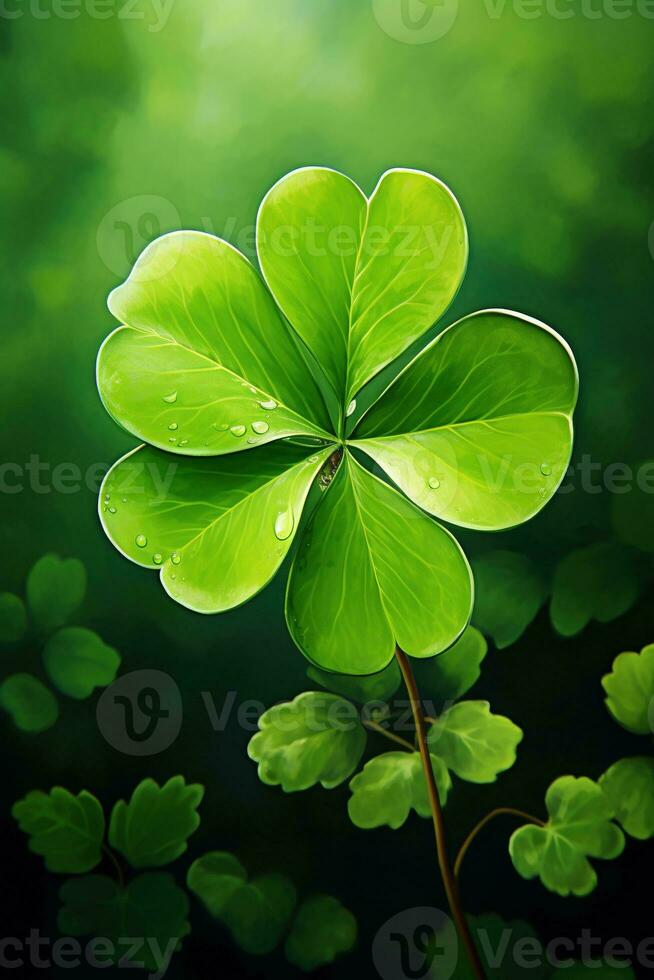 Green clover leaves on a dark background. St.Patrick's Day. AI generated photo