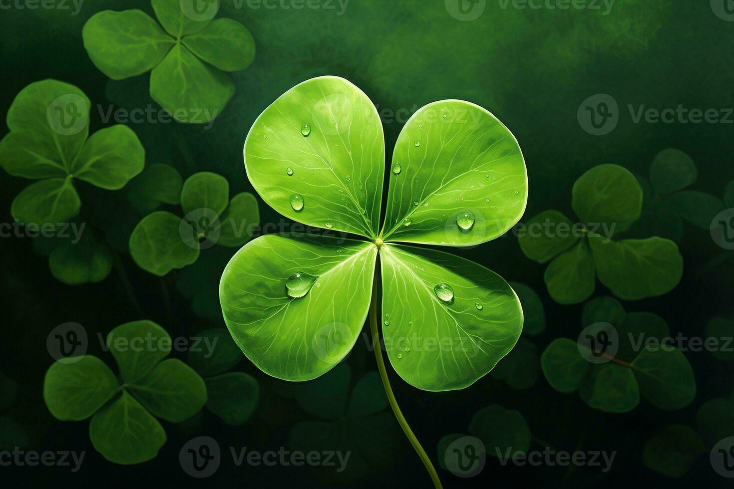 Green clover leaves on a dark background. St.Patrick's Day. AI generated photo