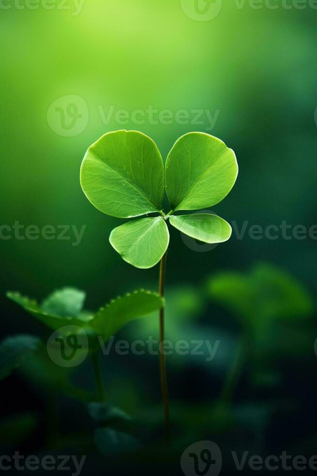 Green clover leaves on a dark background. St.Patrick's Day. AI generated photo