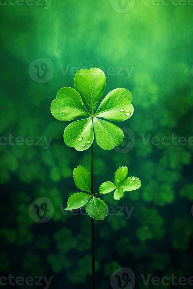 Green clover leaves on a dark background. St.Patrick's Day. AI generated photo