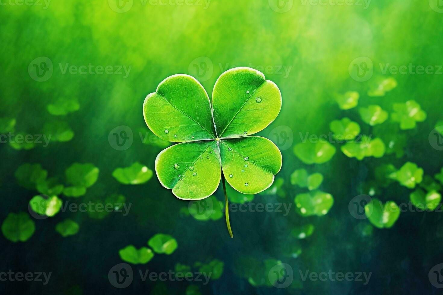 Green clover leaves on a dark background. St.Patrick's Day. AI generated photo