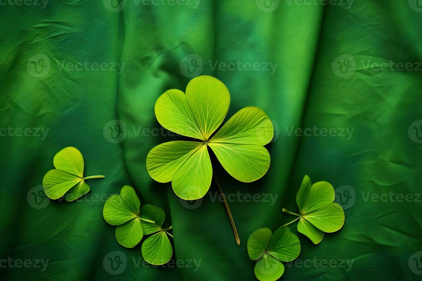 Green clover leaves on a dark background. St.Patrick's Day. AI generated photo