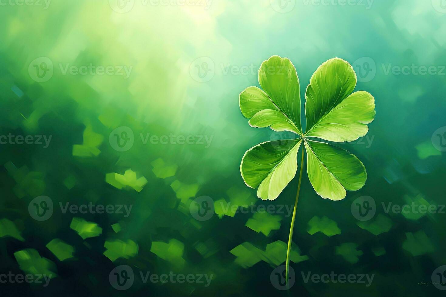 Green clover leaves on a dark background. St.Patrick's Day. AI generated photo