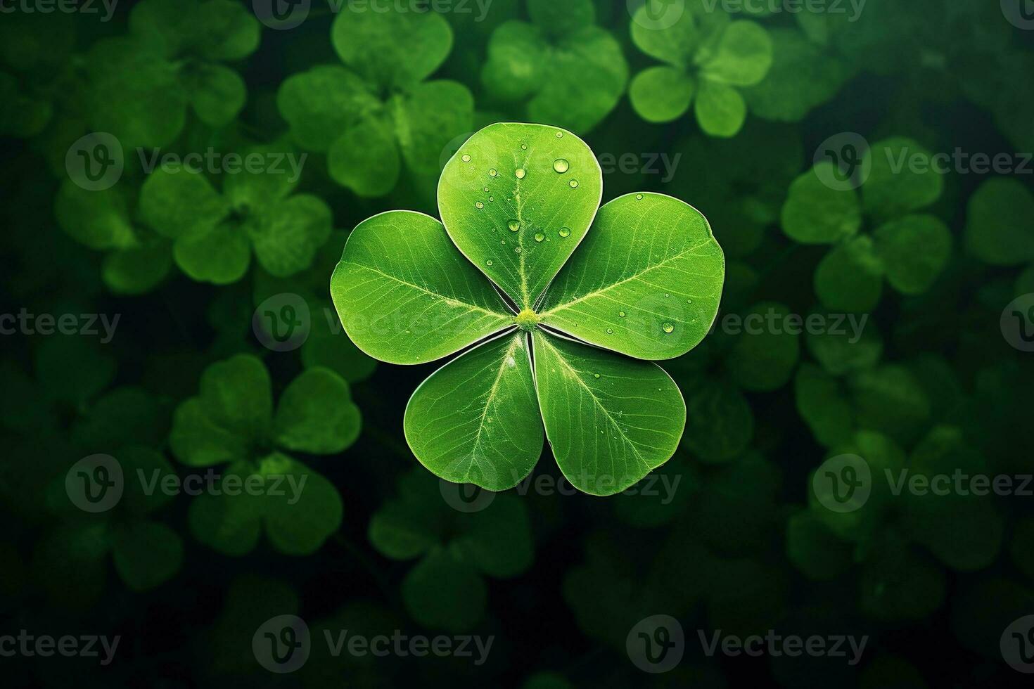 Green clover leaves on a dark background. St.Patrick's Day. AI generated photo