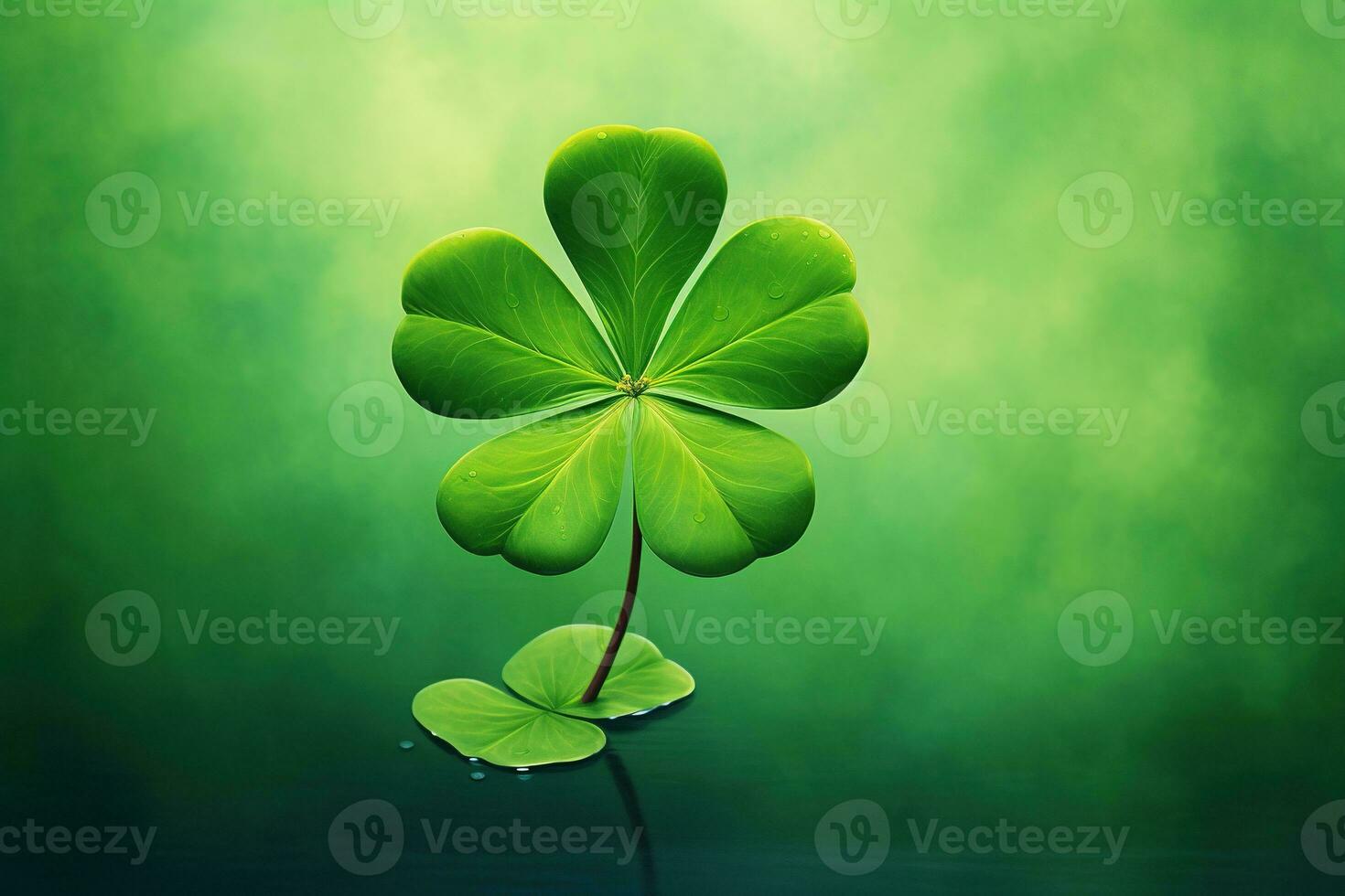 Green clover leaves on a dark background. St.Patrick's Day. AI generated photo