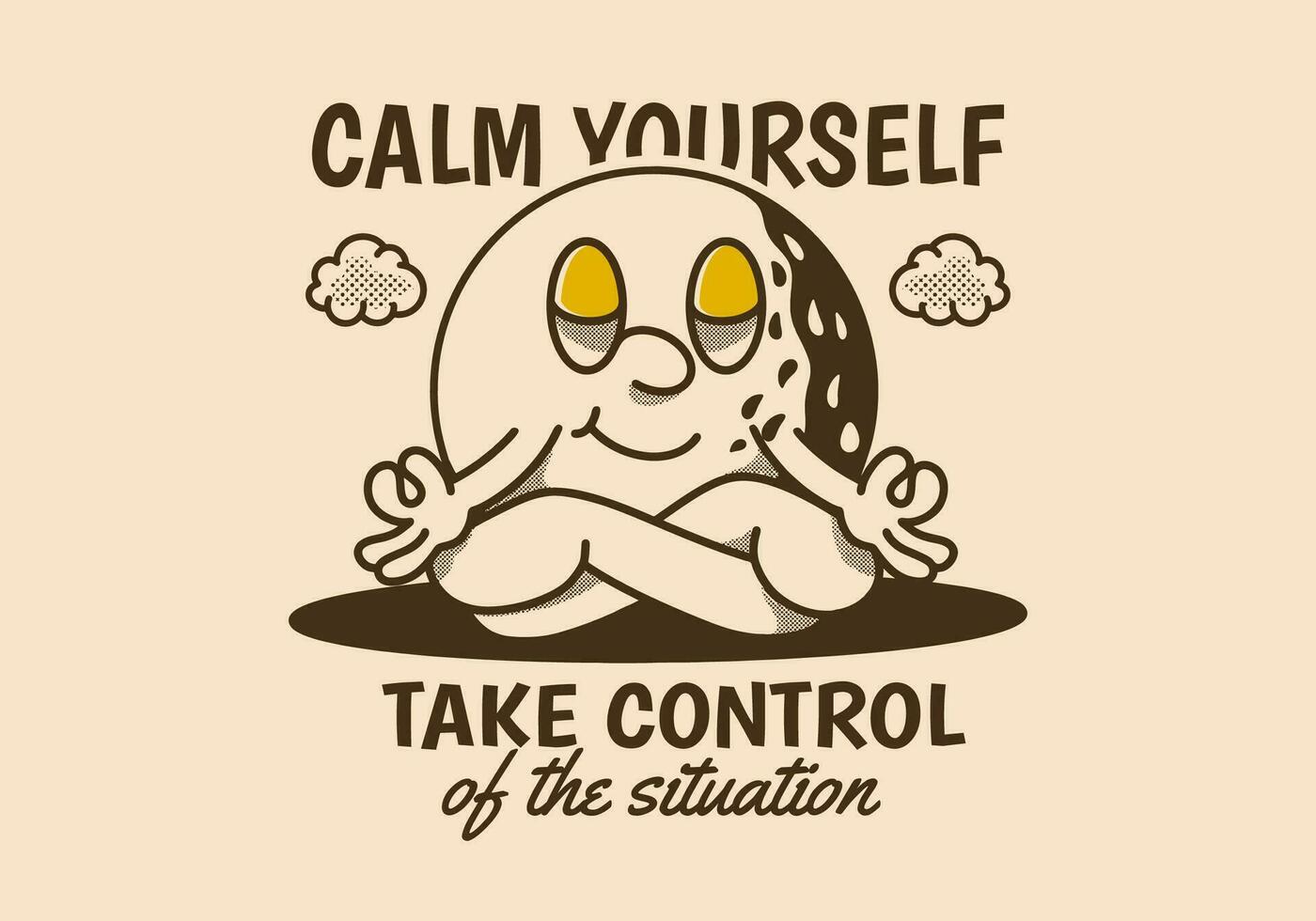 Calm yourself, take control of the situation. Mascot character of golf ball in meditation pose vector