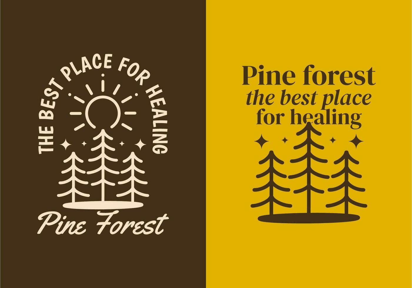 Pine forest, the best place for healing. Line art illustration design of pine trees vector