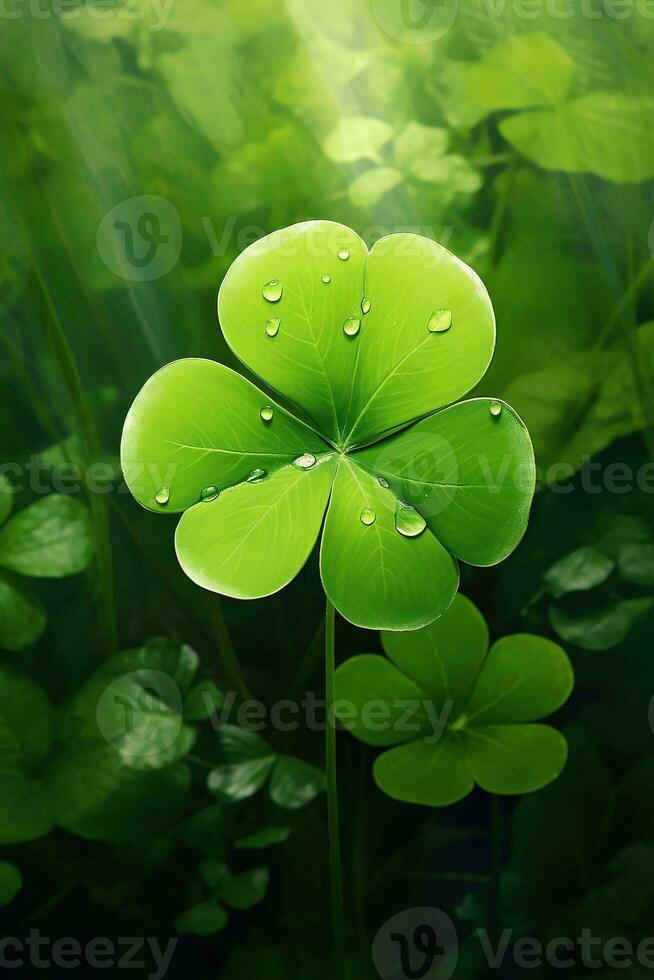 Green clover leaves on a dark background. St.Patrick's Day. AI generated photo