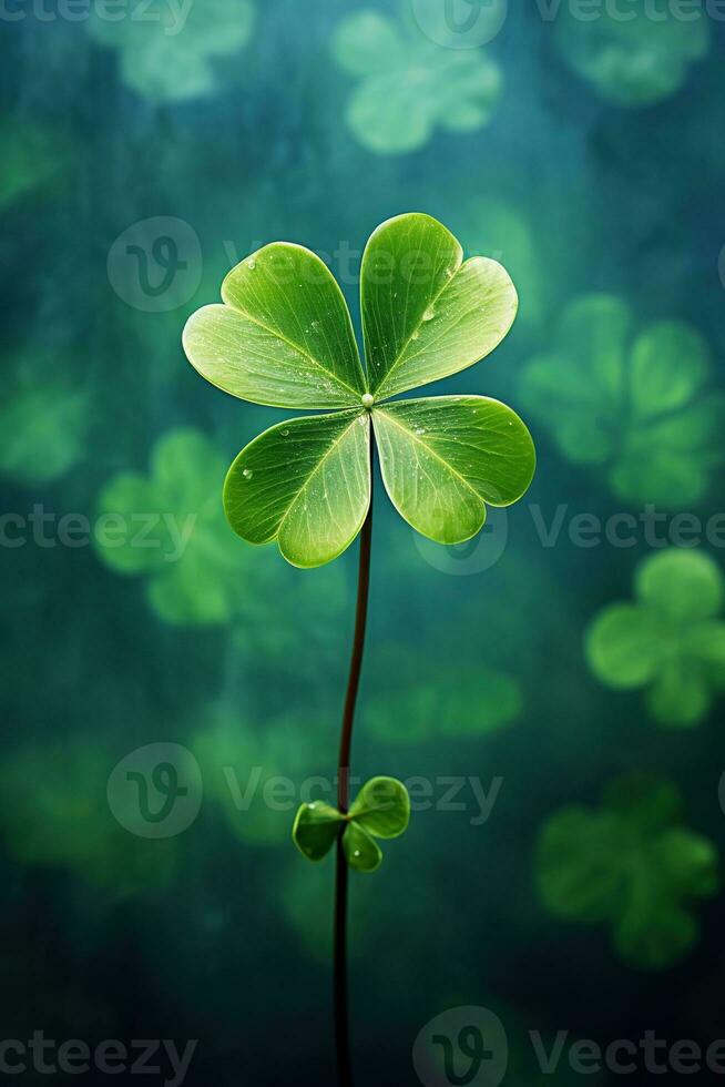 verde trébol hojas en un oscuro antecedentes. San Patricio día. ai generado foto