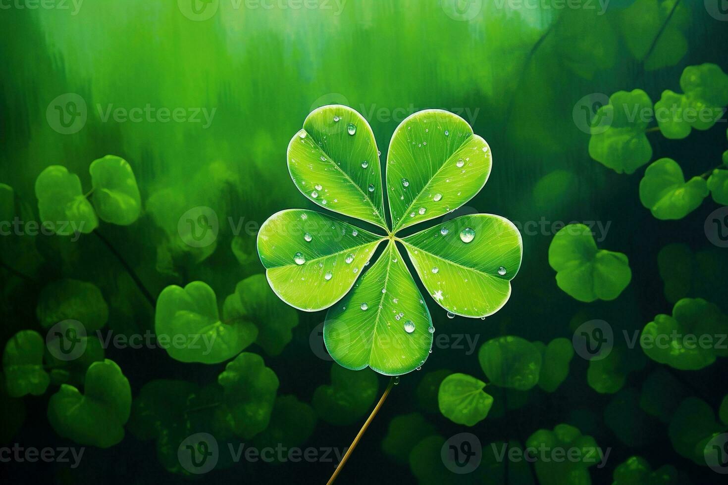 Green clover leaves on a dark background. St.Patrick's Day. AI generated photo