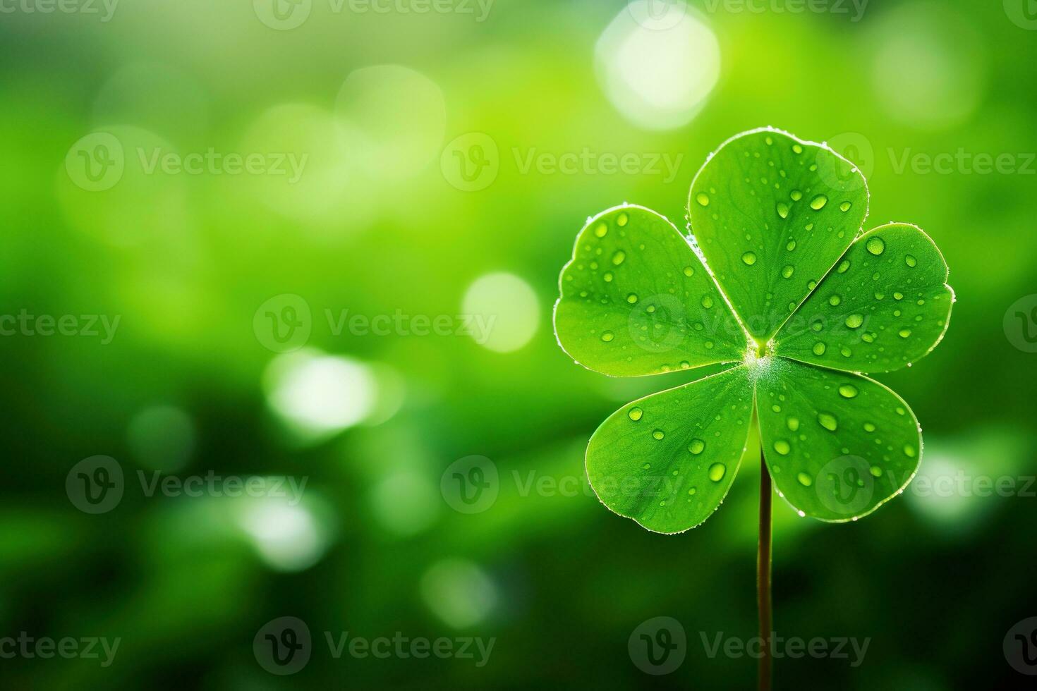 Green clover leaves on a dark background. St.Patrick's Day. AI generated photo