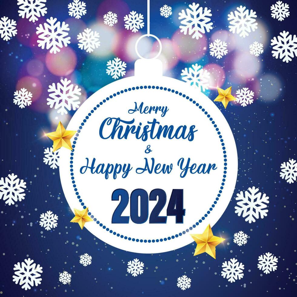 Merry Christmas and Happy New Year 2024 typographical on Blue background with Gold glitter texture. Vector illustration for golden shimmer background. Xmas card. Vector Illustration.
