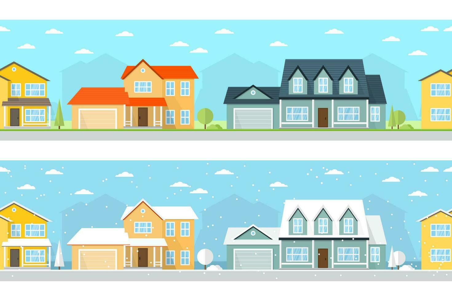 Summer and Winter town. vector