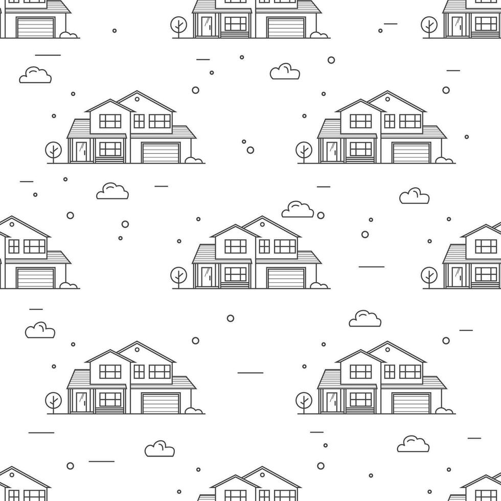 Thin line suburban american houses seamless pattern. vector