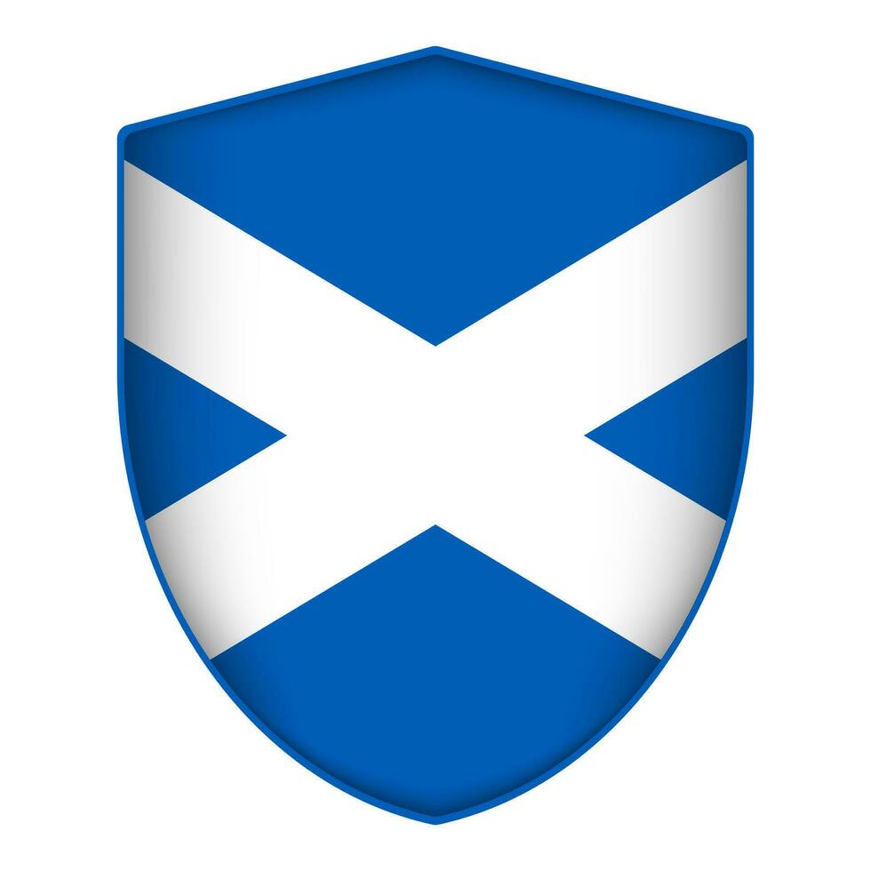 Scotland flag in shield shape. Vector illustration.