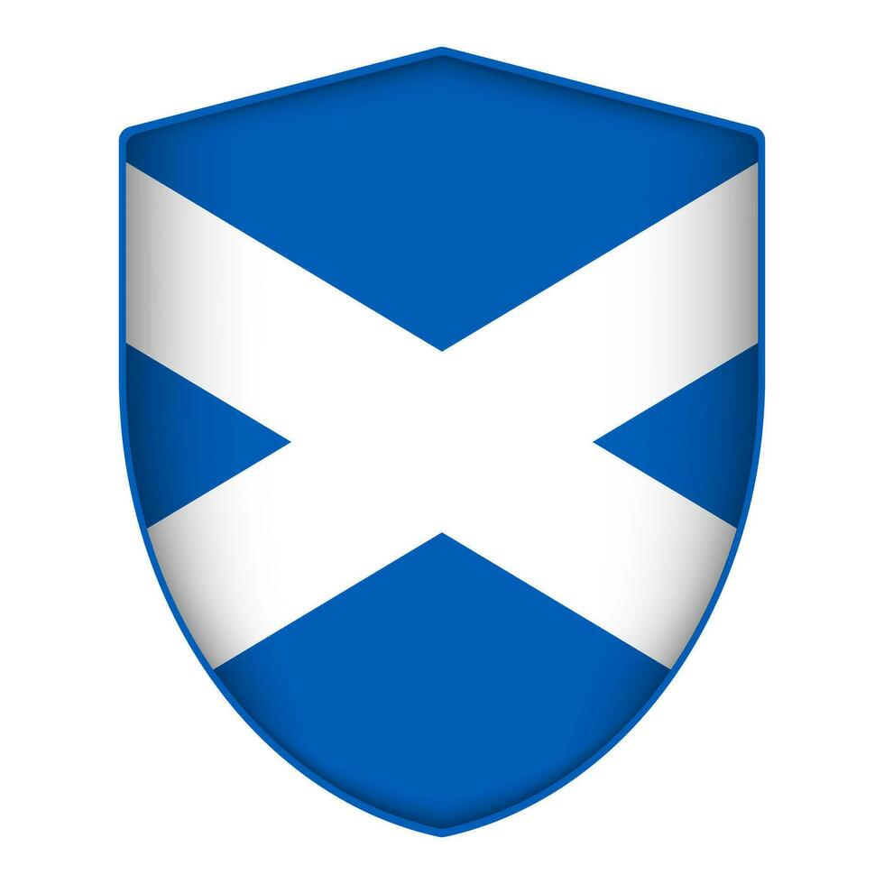 Scotland flag in shield shape. Vector illustration.