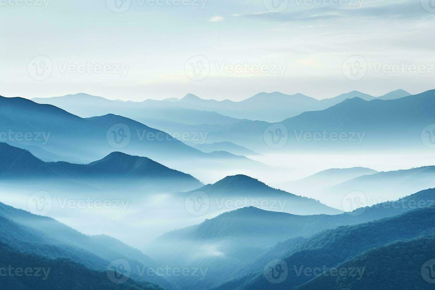 AI generated Beautiful landscape of mountains in foggy morning.Beauty in nature. photo