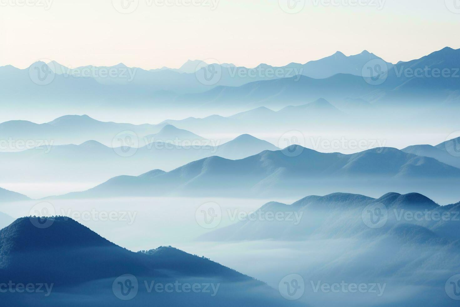AI generated Beautiful landscape of mountains in foggy morning.Beauty in nature. photo