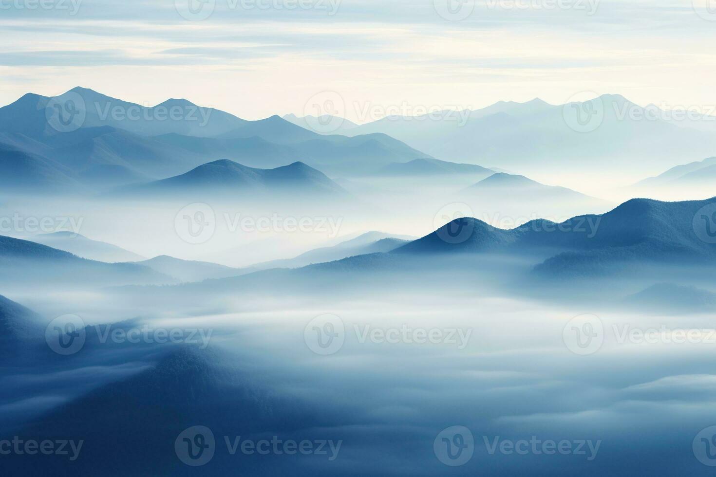 AI generated Beautiful landscape of mountains in foggy morning.Beauty in nature.AI generated photo