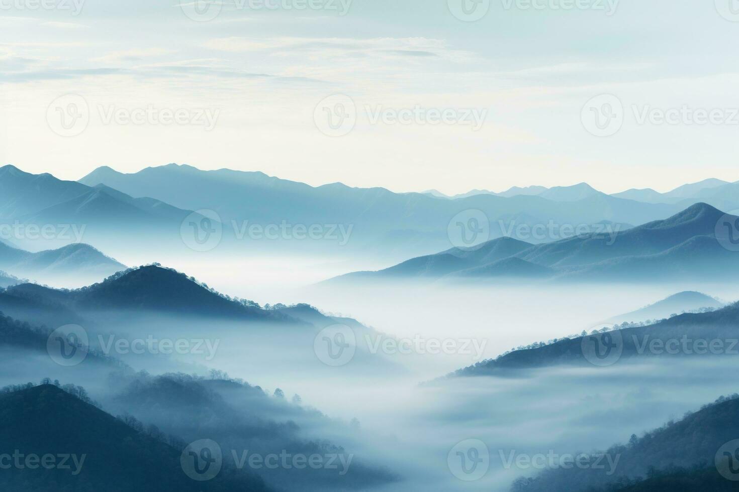 AI generated Beautiful landscape of mountains in foggy morning.Beauty in nature.AI generated photo