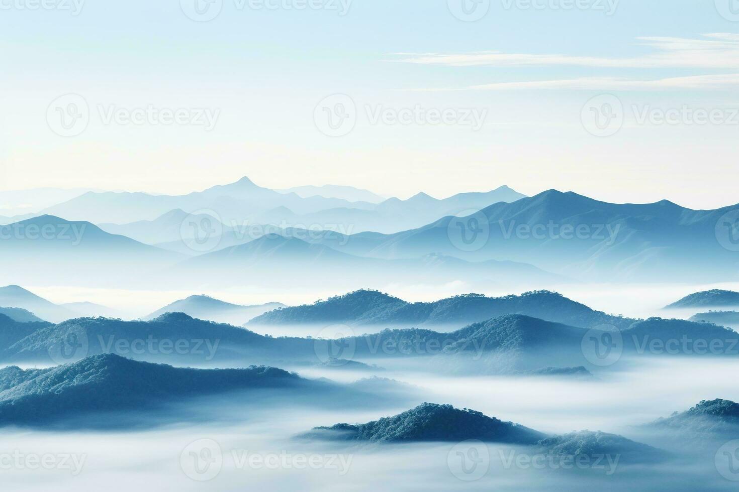 AI generated Beautiful landscape of mountains in foggy morning.Beauty in nature.AI generated photo