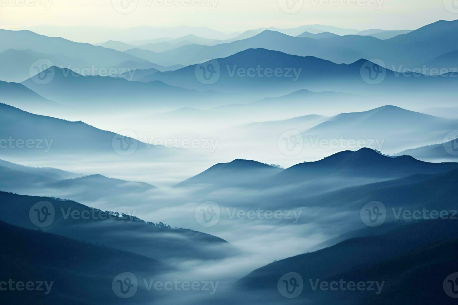 AI generated Beautiful landscape of mountains in foggy morning.Beauty in nature.AI generated photo