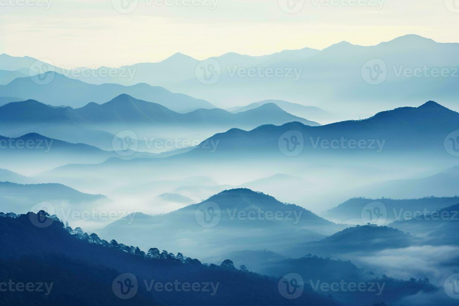 AI generated Beautiful landscape of mountains in foggy morning.Beauty in nature.AI generated photo