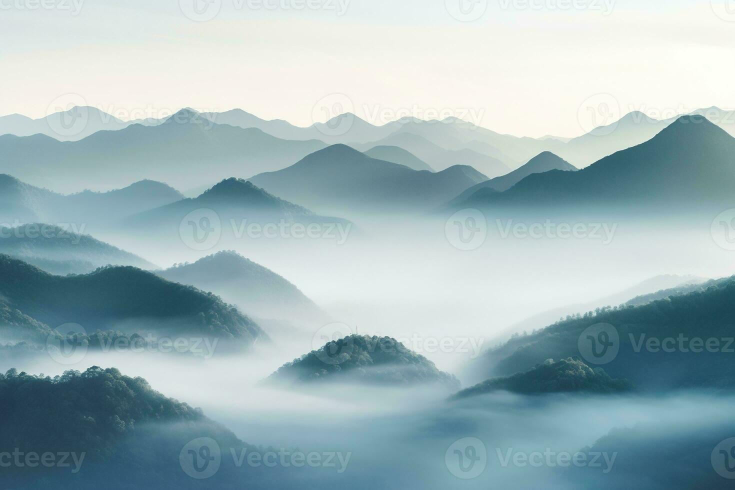 AI generated Beautiful landscape of mountains in foggy morning.Beauty in nature. photo