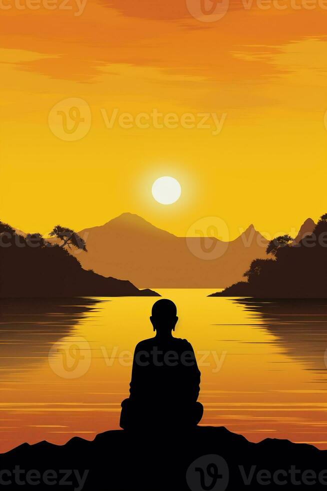 Buddha statue and sunset in the morning AI generated photo