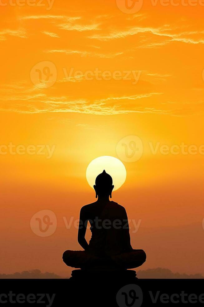 Buddha statue and sunset in the morning AI generated photo