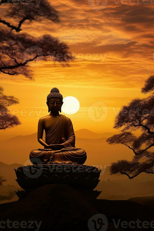 Buddha statue and sunset in the morning AI generated photo